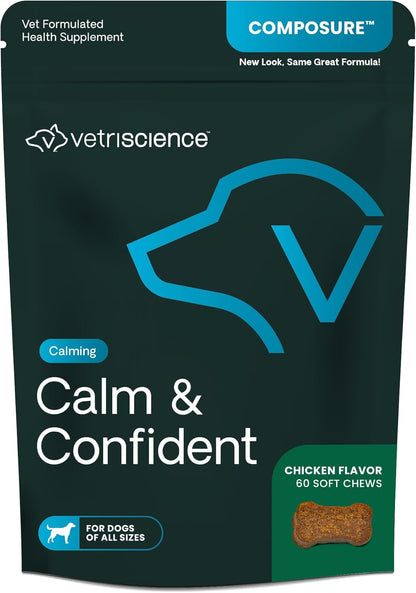 Vetriscience Composure Calming Chews for Dogs - Clinically Proven Dog Anxiety Relief Supplement with Colostrum, L-Theanine & Vitamin B1 for Stress, Storms, Separation & More