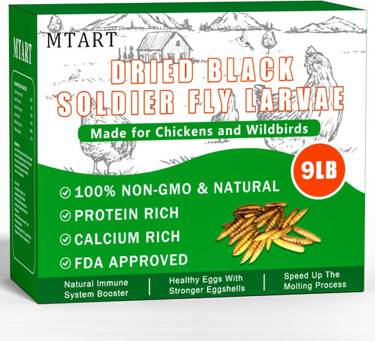 Dried Black Soldier Fly Larvae Treat for Chicken, 100% Natural Non-Gmo More Calcium than Dried Mealworms High Protein Chicken Feed for Birds, Ducks, Layer Hens