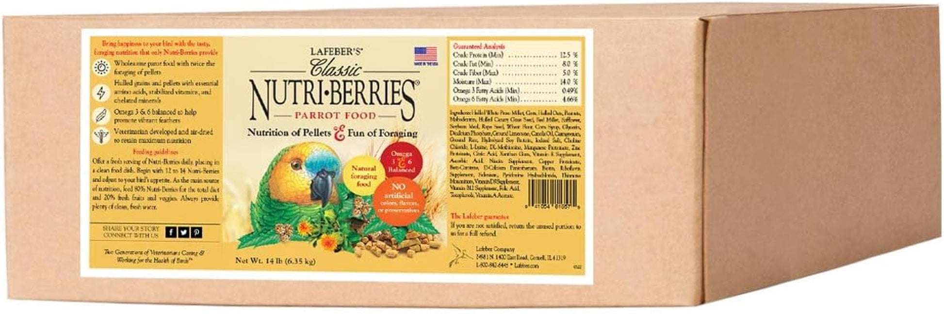 LAFEBER'S Classic Nutri-Berries Pet Bird Food, Made with Non-Gmo and Human-Grade Ingredients, for Parrots