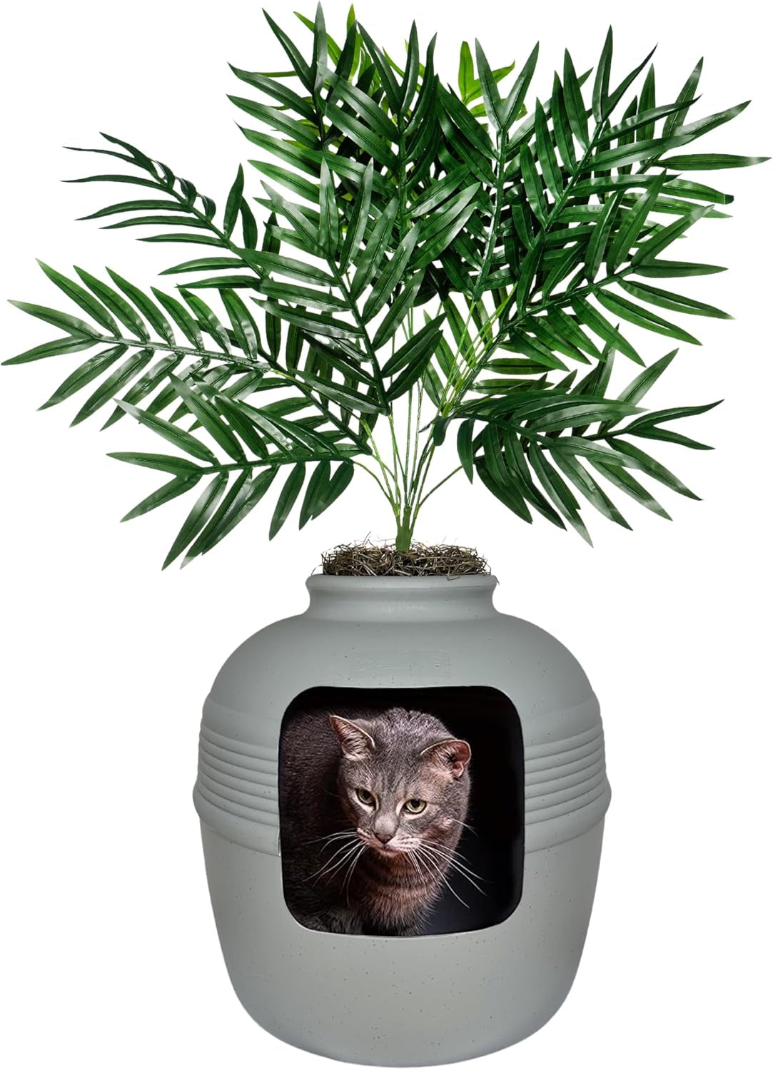 Good Pet Stuff, Original Hidden Litter Box & Reusable Liner Essentials Kit, round Enclosed Cat Planter Litter Box with Artificial Plants, Carbon Odor Filter System, Easy to Clean