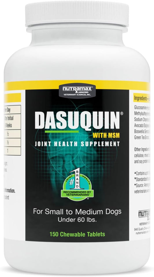 Nutramax Dasuquin with MSM Joint Health Supplement for Small to Medium Dogs - with Glucosamine, MSM, Chondroitin, ASU, Boswellia Serrata Extract, and Green Tea Extract, 150 Chewable Tablets