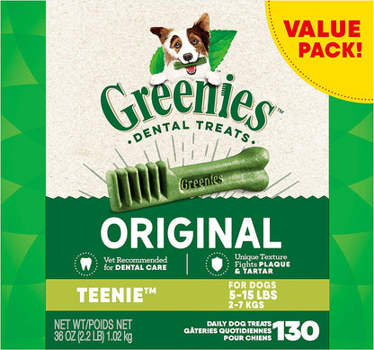 Original Teenie Natural Dental Care Dog Treats, 36 Oz. Pack (130 Treats)