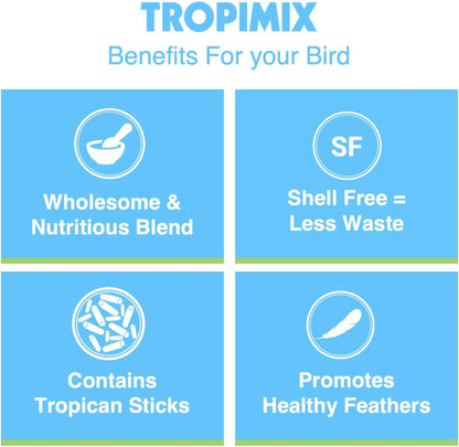 Hari Tropimix Bird Food, Hagen Large Parrot Food with Seeds, Fruit, Nuts, Vegetables, Grains, and Legumes, Enrichment Food