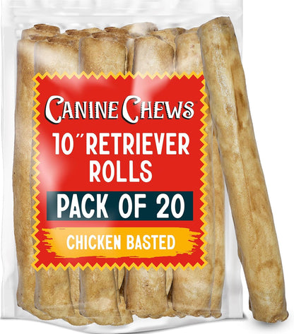 Canine Chews Dog Rawhide Retriever Rolls - Dog Rawhide Chews - 100% Usa-Sourced Natural Beef Raw Hide Dog Bones for Large Dogs - Healthy Single-Ingredient Rawhide Bones Treat