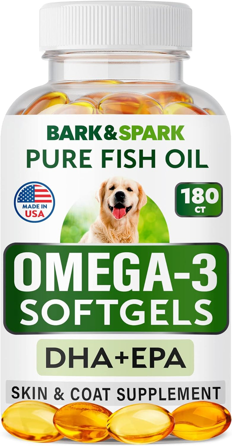 BARK&SPARK Omega 3 for Dogs - 180 Fish Oil Treats for Dog Shedding, Skin Allergy, Itch Relief, Hot Spots Treatment - Joint Health - Skin and Coat Supplement - EPA & DHA Fatty Acids