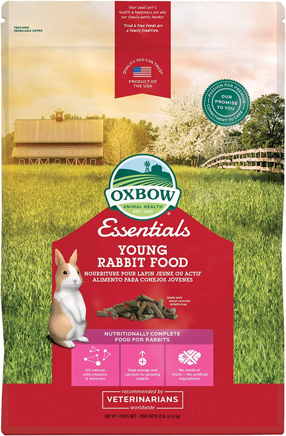 Essentials Adult Rabbit Food - All Natural Adult Rabbit Pellets - Veterinarian Recommended- No Seeds, Fruits, or Artificial Ingredients- All Natural Vitamins & Minerals- Made in the USA- 10 Lb.