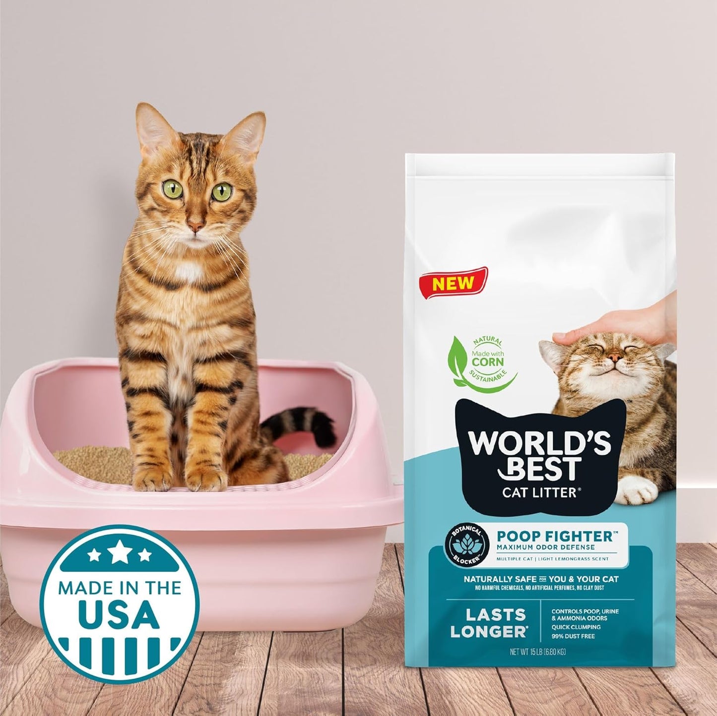 WORLD'S BEST CAT LITTER Poop Fighter Maximum Odor Defense, Natural Ingredients, Quick Clumping, Flushable, 99% Dust Free & Made in USA - Long-Lasting Odor Control & Easy Scooping