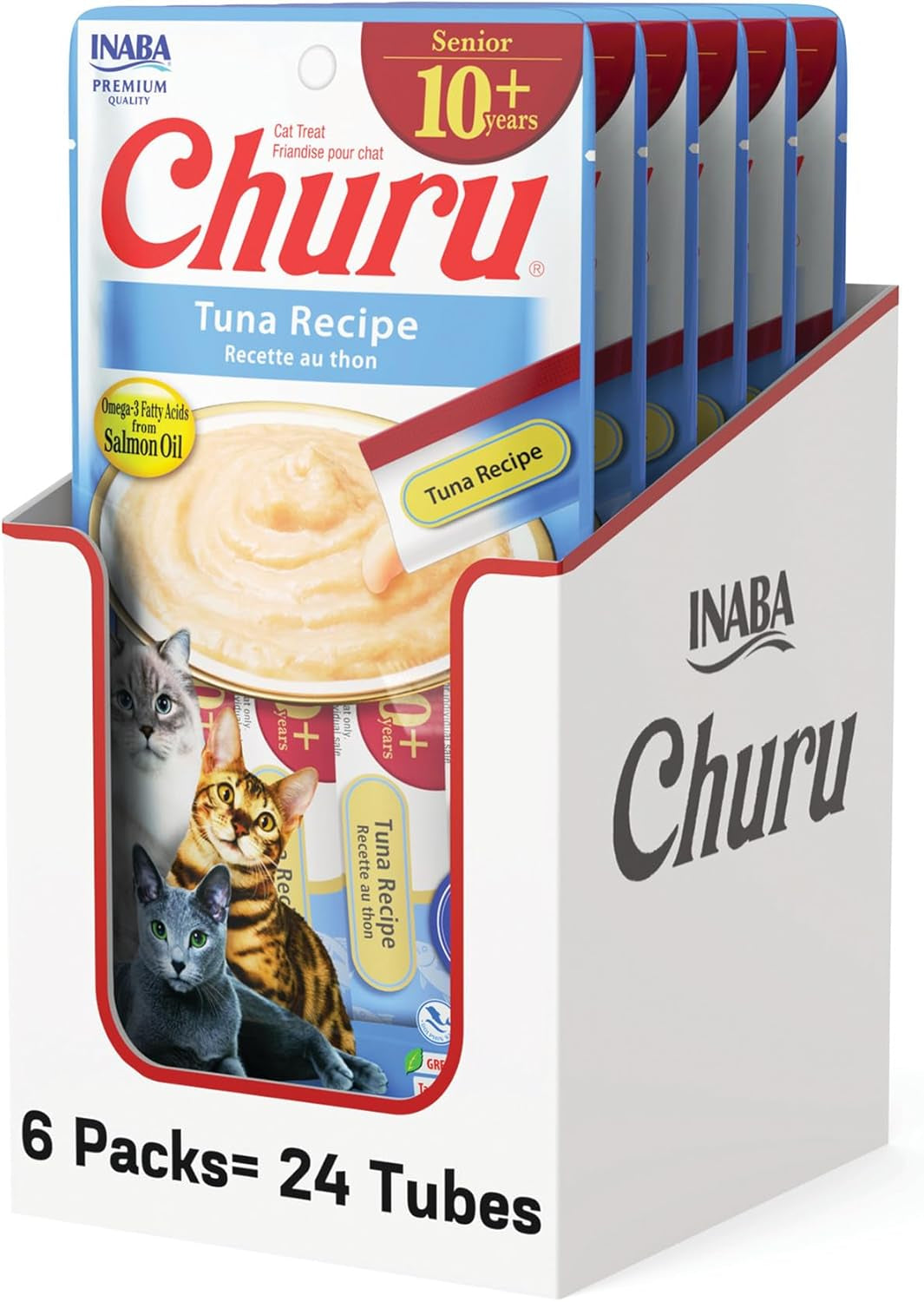 INABA Churu for Senior 10+, Creamy Lickable Cat Treats with Taurine, Vitamin E & C, 0.5 Ounces Each