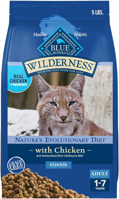 Blue Buffalo Wilderness Natural Adult Dry Cat Food Indoor Cats, High-Protein & Grain-Free, Chicken