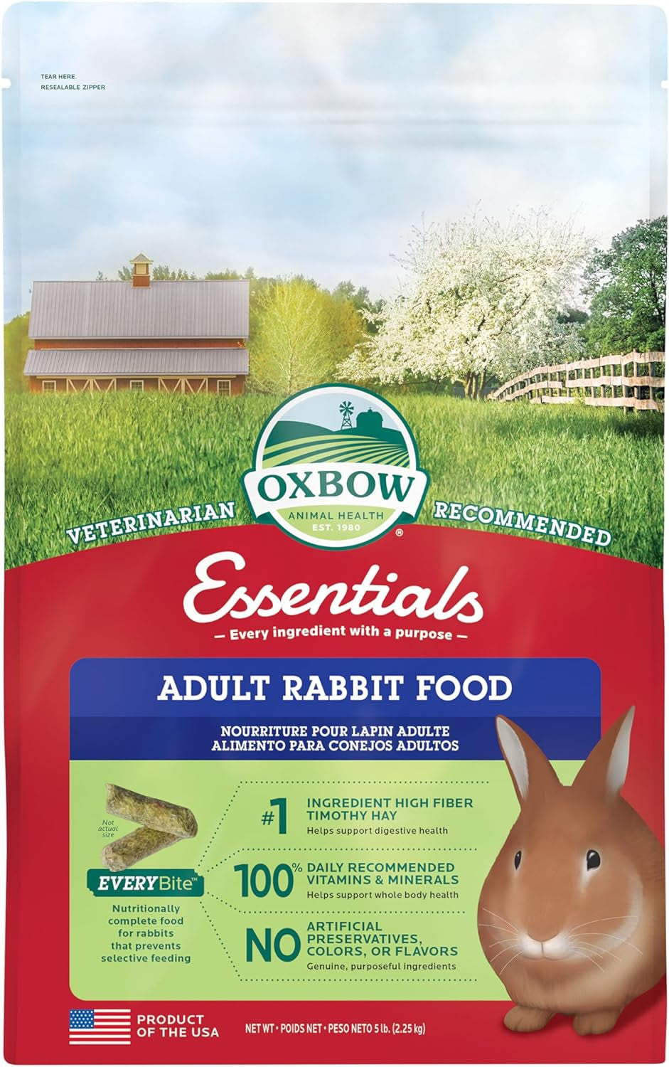 Essentials Adult Rabbit Food - All Natural Adult Rabbit Pellets - Veterinarian Recommended- No Seeds, Fruits, or Artificial Ingredients- All Natural Vitamins & Minerals- Made in the USA- 10 Lb.