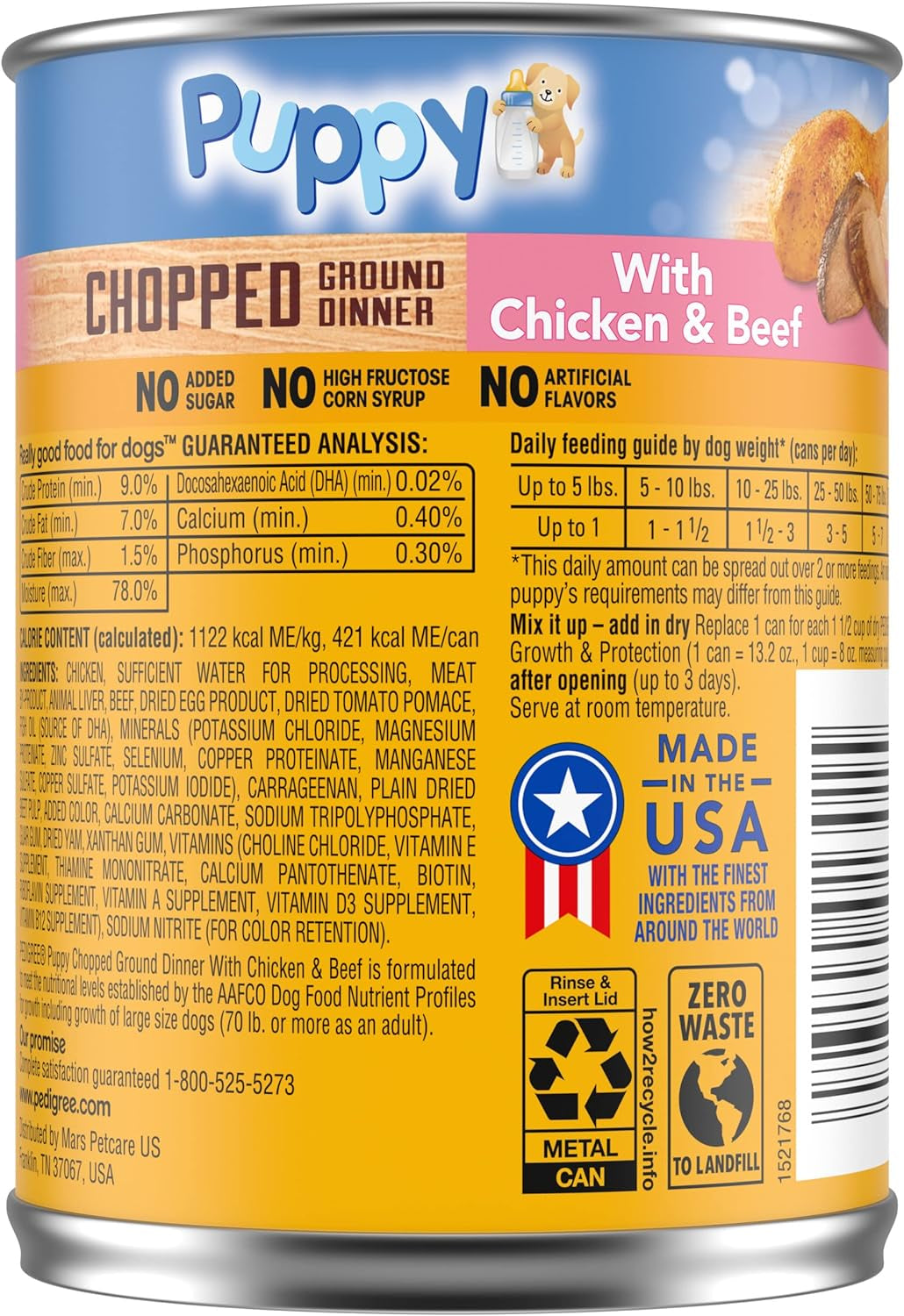 PEDIGREE CHOPPED GROUND DINNER Puppy Canned Soft Wet Dog Food with Chicken & Beef