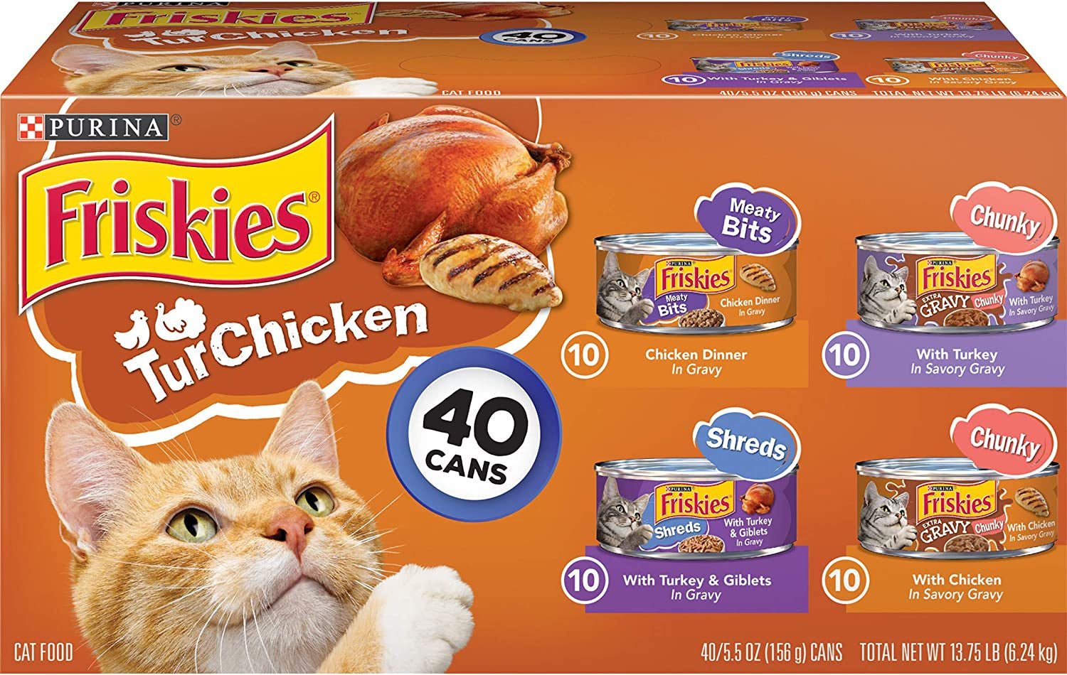 Purina Friskies Wet Cat Food Gravy Variety Pack, Turchicken Extra Gravy Chunky, Meaty Bits and Prime Filets - (Pack of 40)