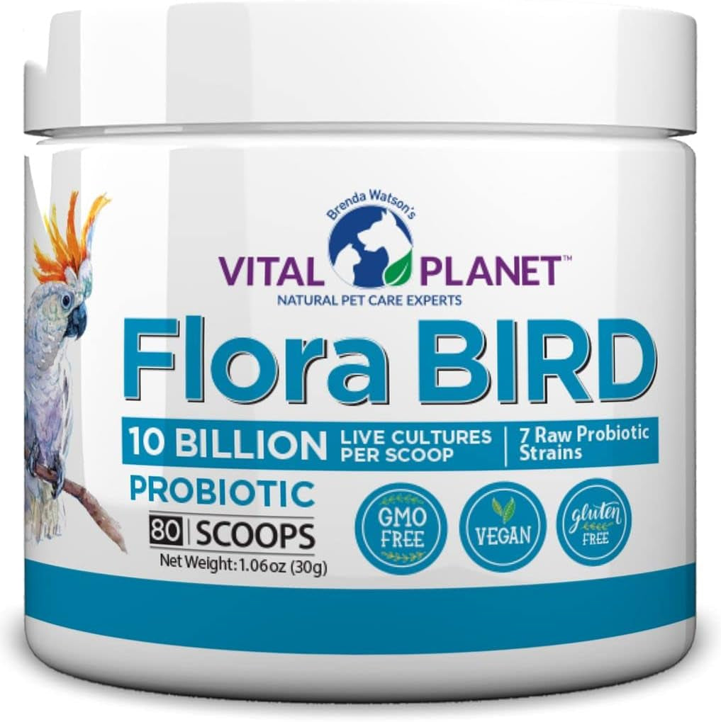 Vital Planet - Flora Bird Probiotic Powder Supplement with 10 Billion Cultures and 7 Diverse Strains, High Potency Probiotics for All Birds for Avian Digestive and Immune Support 80 Scoops