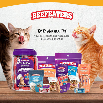 Beefeaters Cat Treats - Variety Pack Lickable Puree 48Ct | Cat Food Salmon, Tuna, Chicken | Grain-Free, Taurine-Enriched | Training Treats - Interactive Feeding | Wet/Dry Food