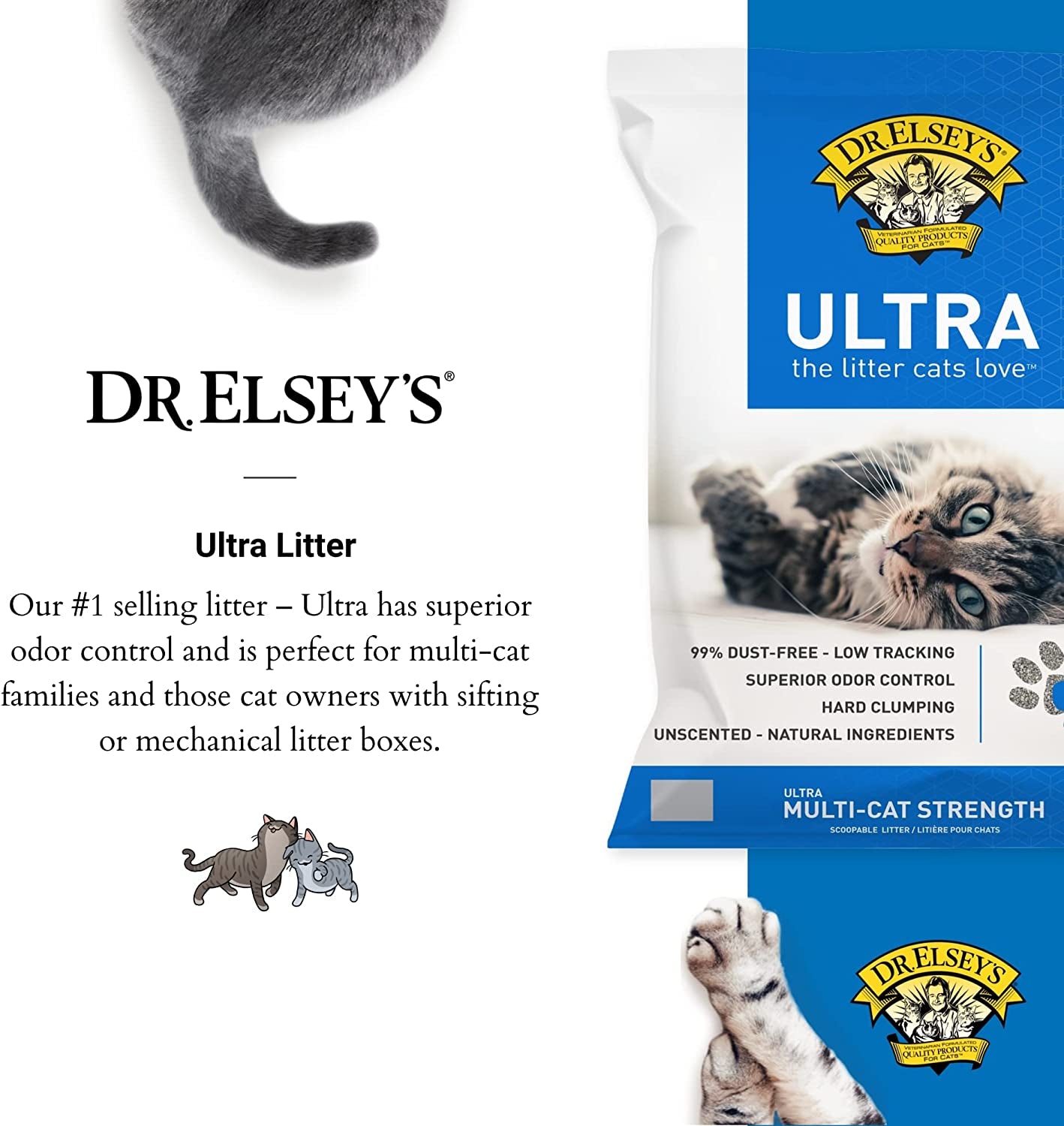 Dr. Elsey'S Cat Litter - Premium Unscented Cat Litter W/ Natural Ingredients - Low Dust Superior Odor Control Cat Litter - Hard Clumping Moisture Absorbing Clay Multi Cat Litter