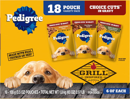 CHOICE CUTS in GRAVY Adult Soft Wet Dog Food 30-Count Variety Pack, 3.5 Oz Pouches