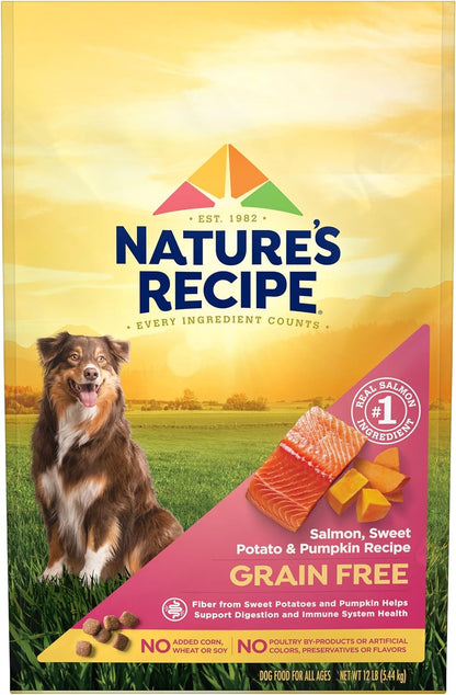 Nature’S Recipe Grain Free Salmon, Sweet Potato & Pumpkin Recipe Dry Dog Food, 24 Lb. Bag