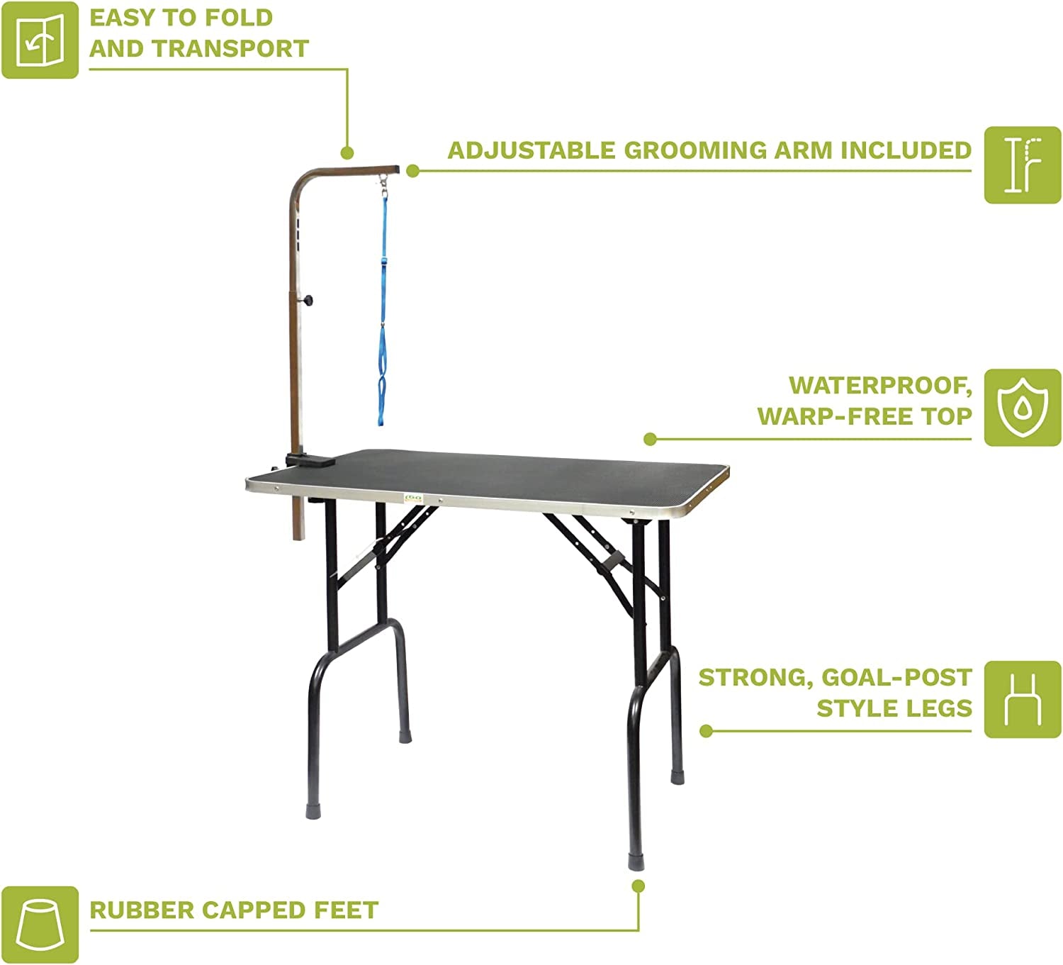 Go Pet Club - Dog Grooming Table - Pet Grooming Table - Foldable, Adjustable Arm, Portable, Non-Slip Grooming Table for Dogs at Home - Black