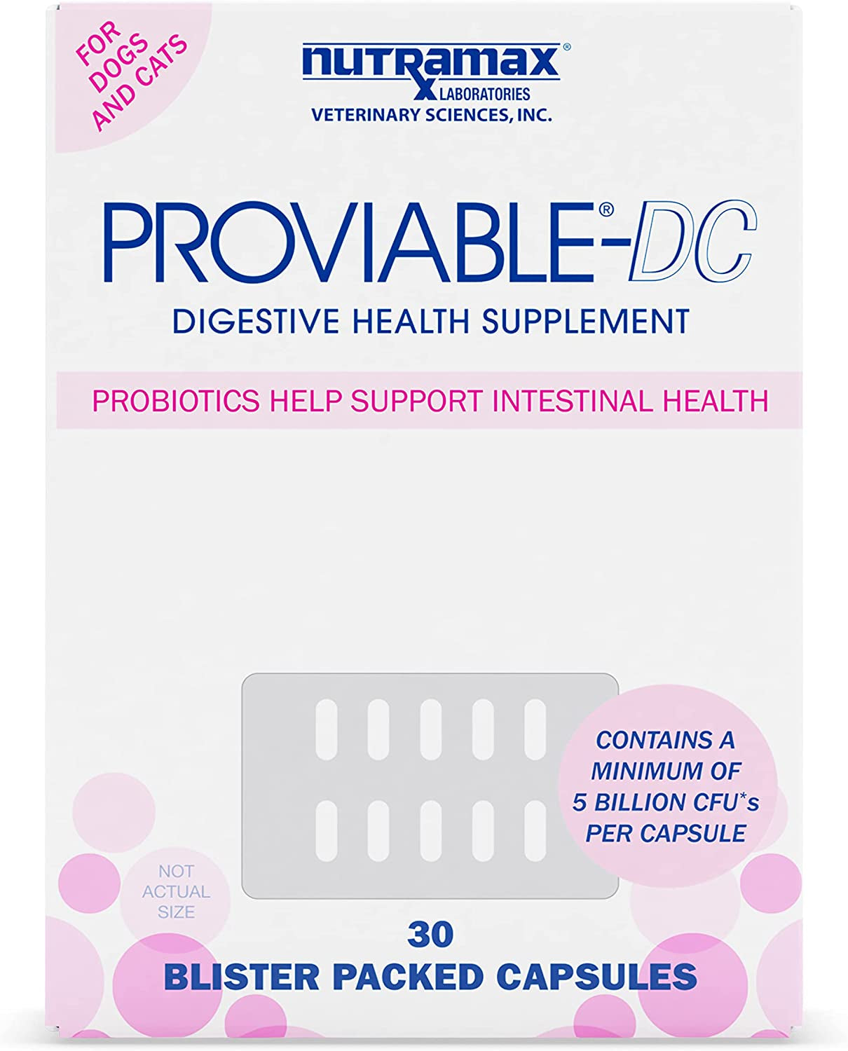 Digestive Health Supplement Multi-Strain Probiotics and Prebiotics for Cats and Dogs - with 7 Strains of Bacteria, 30 Capsules