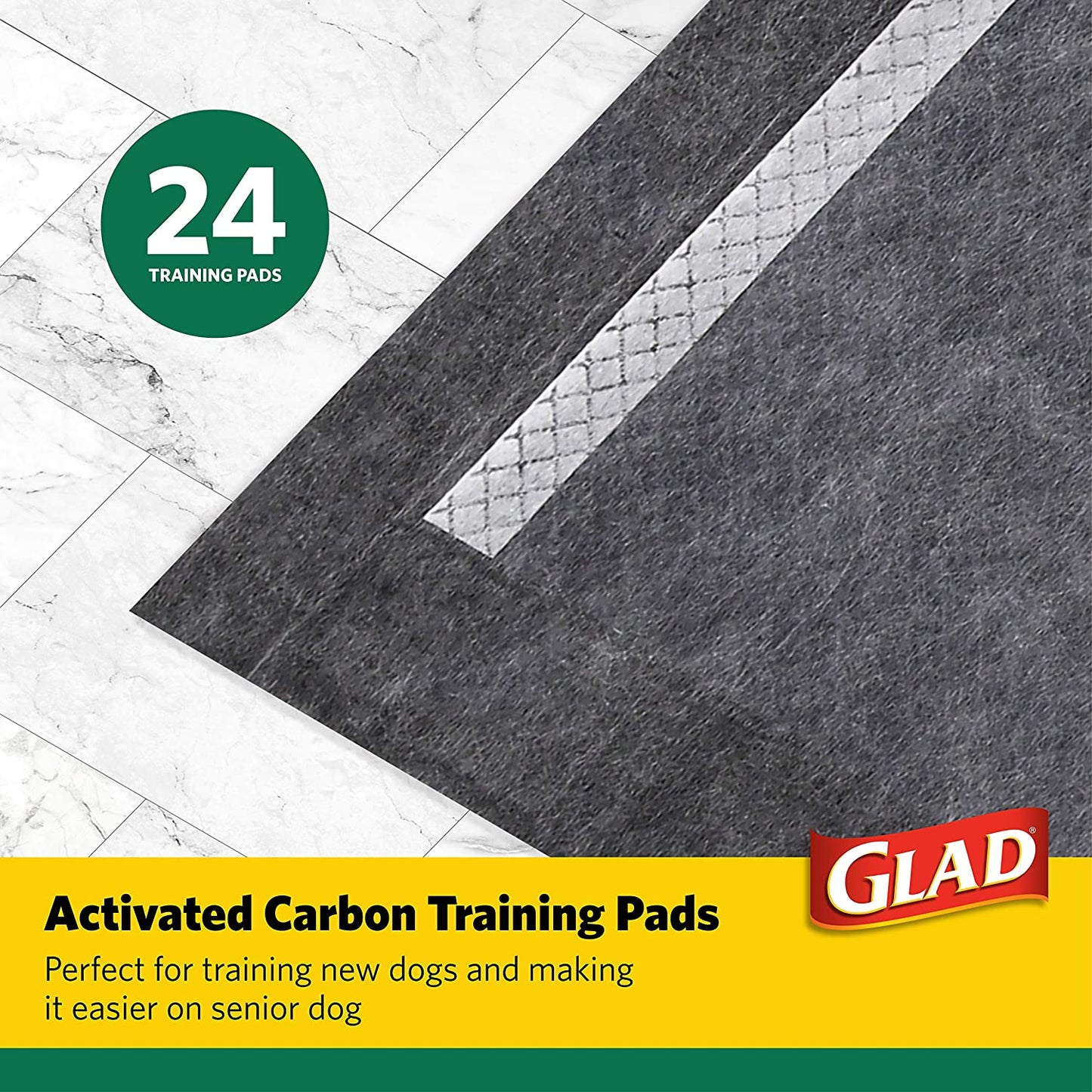 Glad for Pets Activated Carbon Dog Training Pads - Super Absorbent and Leak Proof Dog Pee Pads Extra Large, Indoor Potty Pads with Adhesive Strips, XL Puppy Pad Giant Size, 30" X 36"