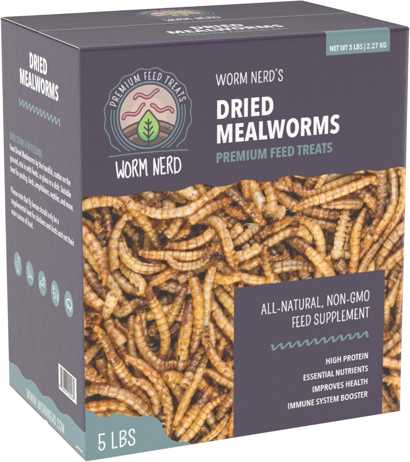 WN60 Dried Mealworms Non-Gmo High Protein and Fiber Treat for Chickens, Birds, Reptiles, Amphibians, Fish