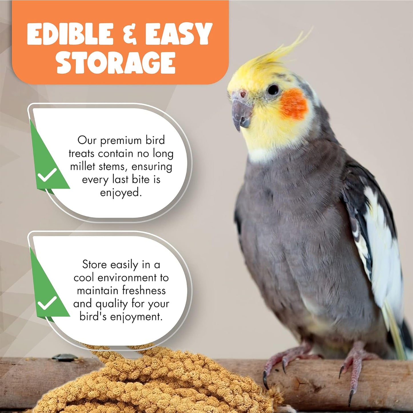 Gmo-Free Sun-Dried Spray Millet - Natural Bird Treat for Parakeets, Cockatiels, Finches, and More - Non-Gmo, Rich in Amino Acids, Convenient Storage, Delicious & Healthy Bird Snacks