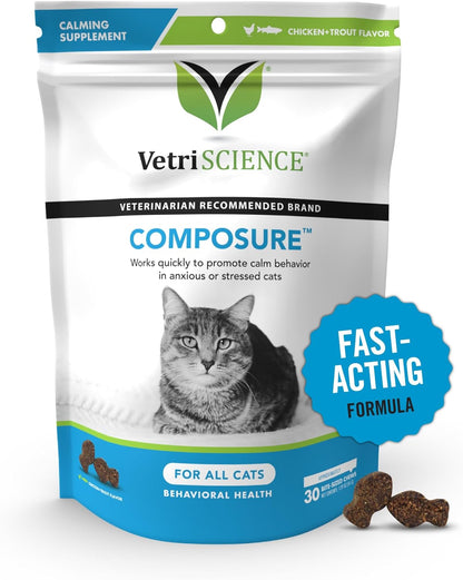 Vetriscience Composure Cat Calming Chews Variety Pack - Clinically Supported Cat Anxiety Relief Supplement for Stress, Grooming, Vet Visits, Separation & More