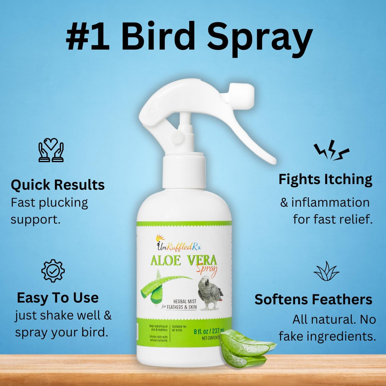 Aloe Vera Bird Bath Spray for Daily Care & Skin Health 8 Fl Oz - Soothe, Soften, and Protect Your Bird