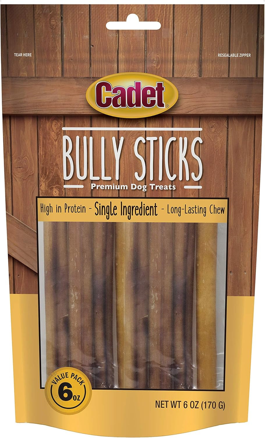 Cadet Bully Sticks for Small Dogs - All-Natural Beef Pizzle, High Protein, Low Fat, Long-Lasting, Grain & Rawhide-Free Dog Chews for Aggressive Chewers