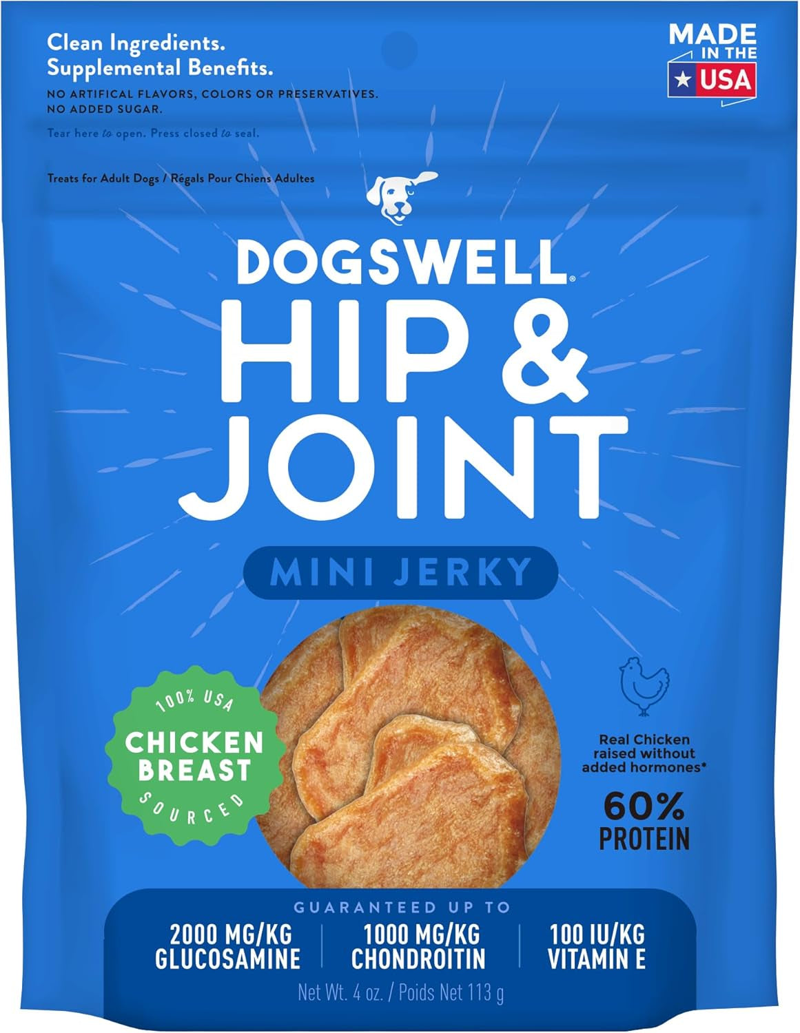 Dogswell Jerky Hip and Joint Dog Treats Grain Free Made in USA Only, Glucosamine and Chondroitin