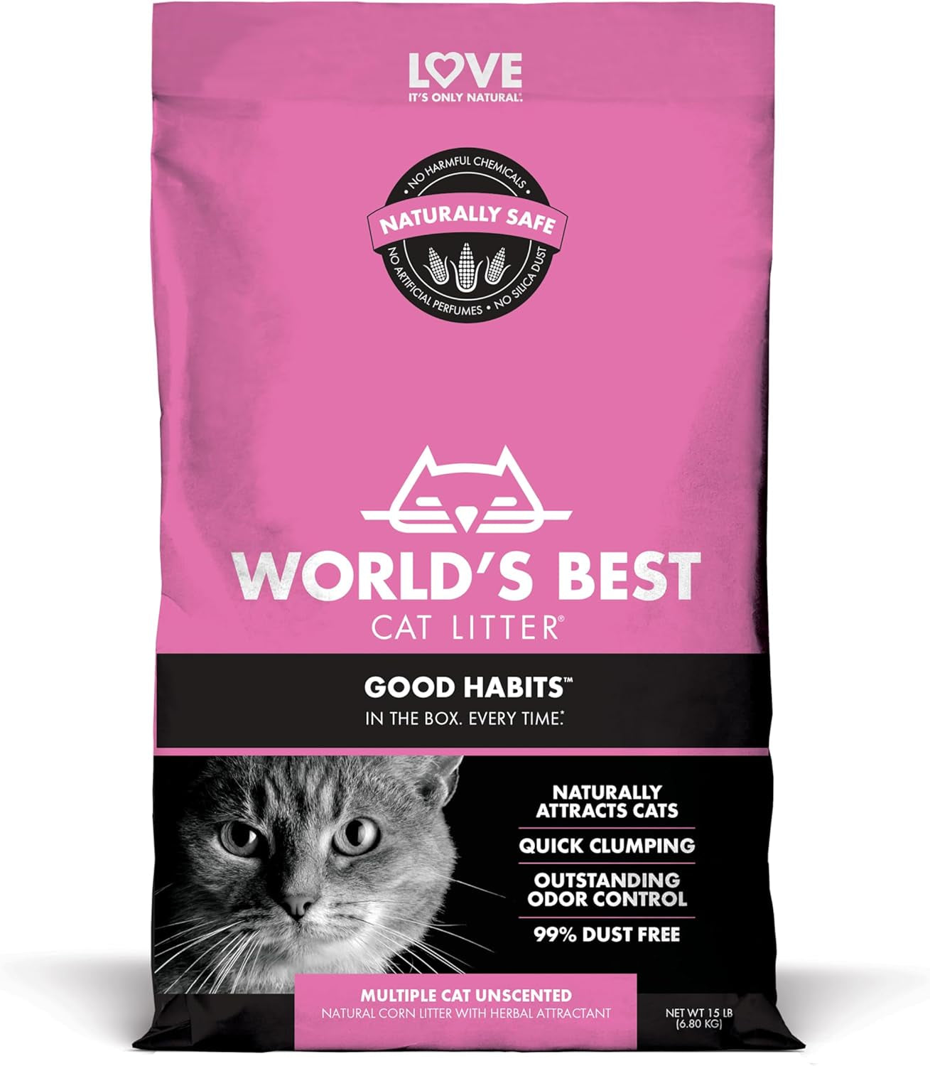 WORLD'S BEST CAT LITTER Good Habits Cat Attract Litter | Natural Plant-Based Attractant | Multicat Flushable Corn Litter | Unscented Odor Control | Low Tracking & Lightweight | Made in USA