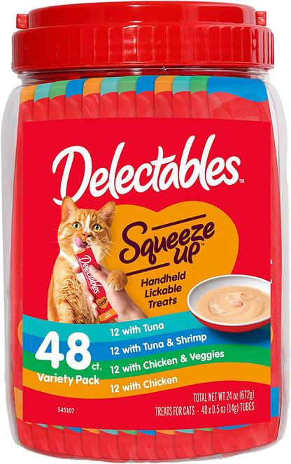 Delectables Squeeze up Interactive Lickable Wet Cat Treats for Adult & Senior Cats, Tuna & Shrimp, 24 Count, 12 Ounces