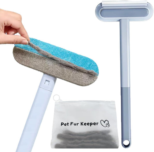 Long Handle Pet Hair Remover, Multi-Tool Cleaning Supplies, Pet Hair Removal Tool with Hair Collection Bag for Pets, Dogs, Cats, Furniture, Couch, Carpet, Clothing-Large Surface, Reusable, Washable