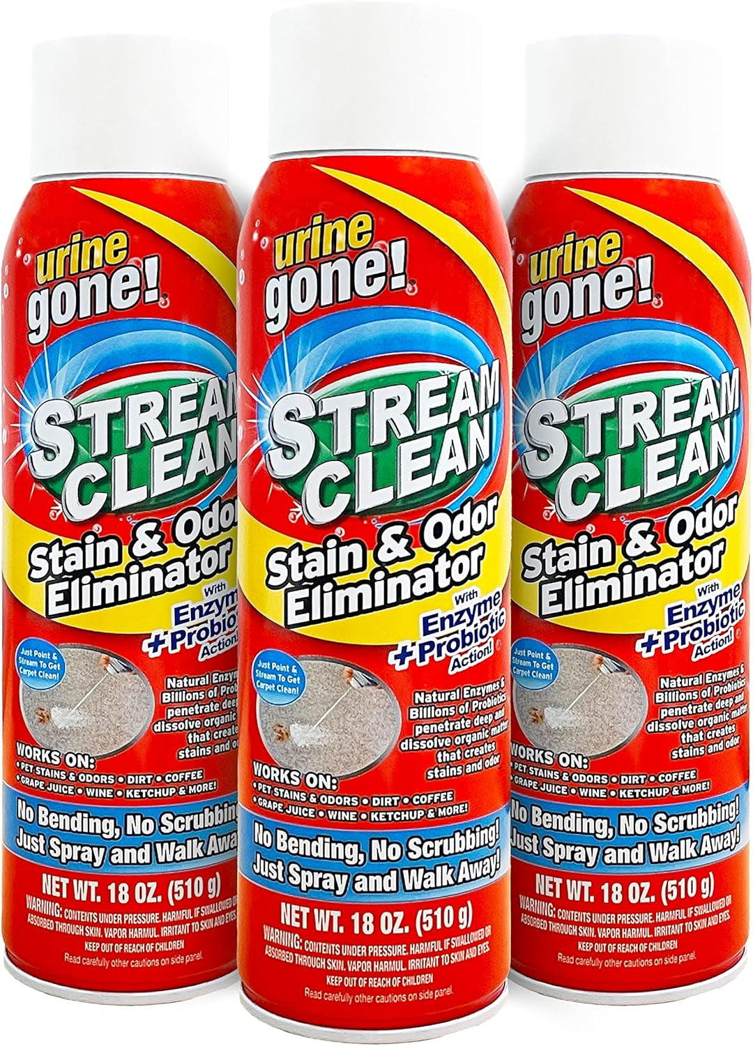 Urine Gone Stream Clean, Carpet Stain and Odor Eliminator - Heavy Duty, Deep Cleaning Enzyme Action, Destroys through Oxidation Catalysis, No Scrubbing Needed