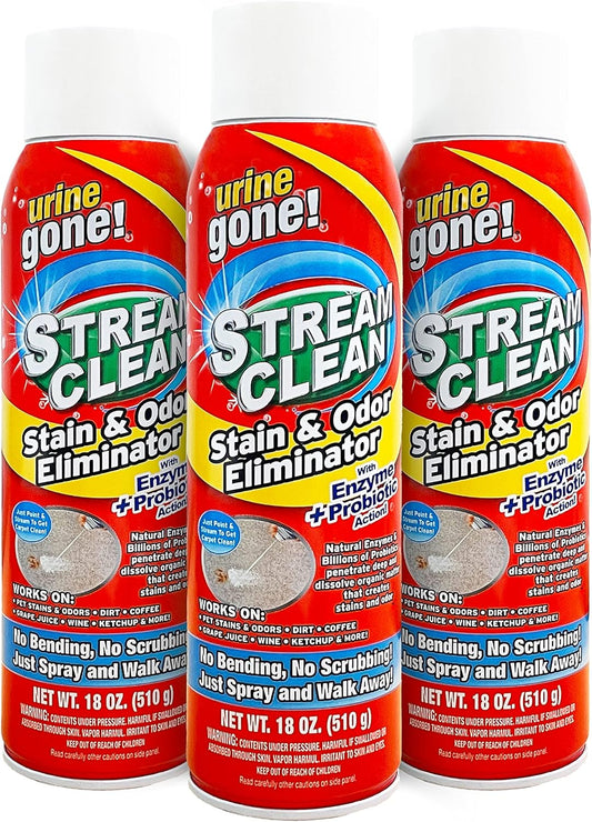 Urine Gone Stream Clean, Carpet Stain and Odor Eliminator - Heavy Duty, Deep Cleaning Enzyme Action, Destroys through Oxidation Catalysis, No Scrubbing Needed