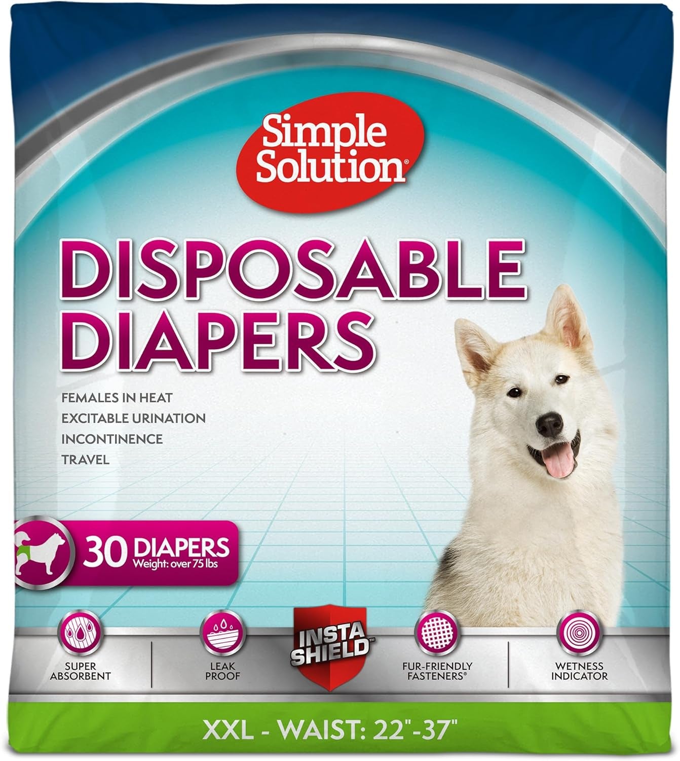 Simple Solution Disposable Dog Diapers for Female Dogs, True Fit, Absorbent, Leak Proof with Wetness Indicator, XL Puppy & Doggie Period Pad and Pee Diaper, for Large Pets