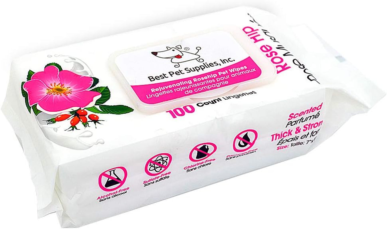 Best Pet Supplies Dog Wipes, Hypoallergenic, Deodorizing, Cleaning Dogs' Paws, Butt, Face, Grooming, Non-Sticky Formula for Puppy, Cats and Sensitive Skin