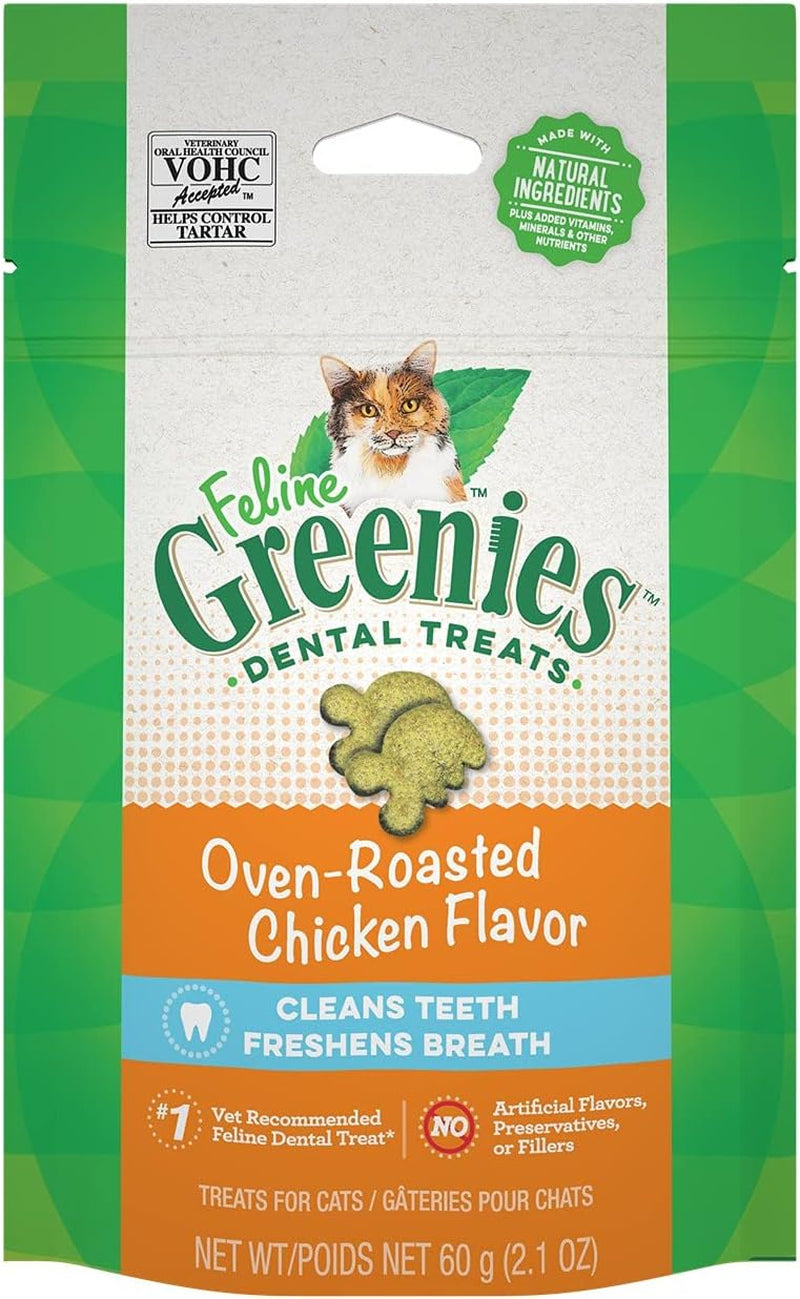 FELINE Adult Dental Cat Treats, Oven Roasted Chicken Flavor, 9.75 Oz. Tub