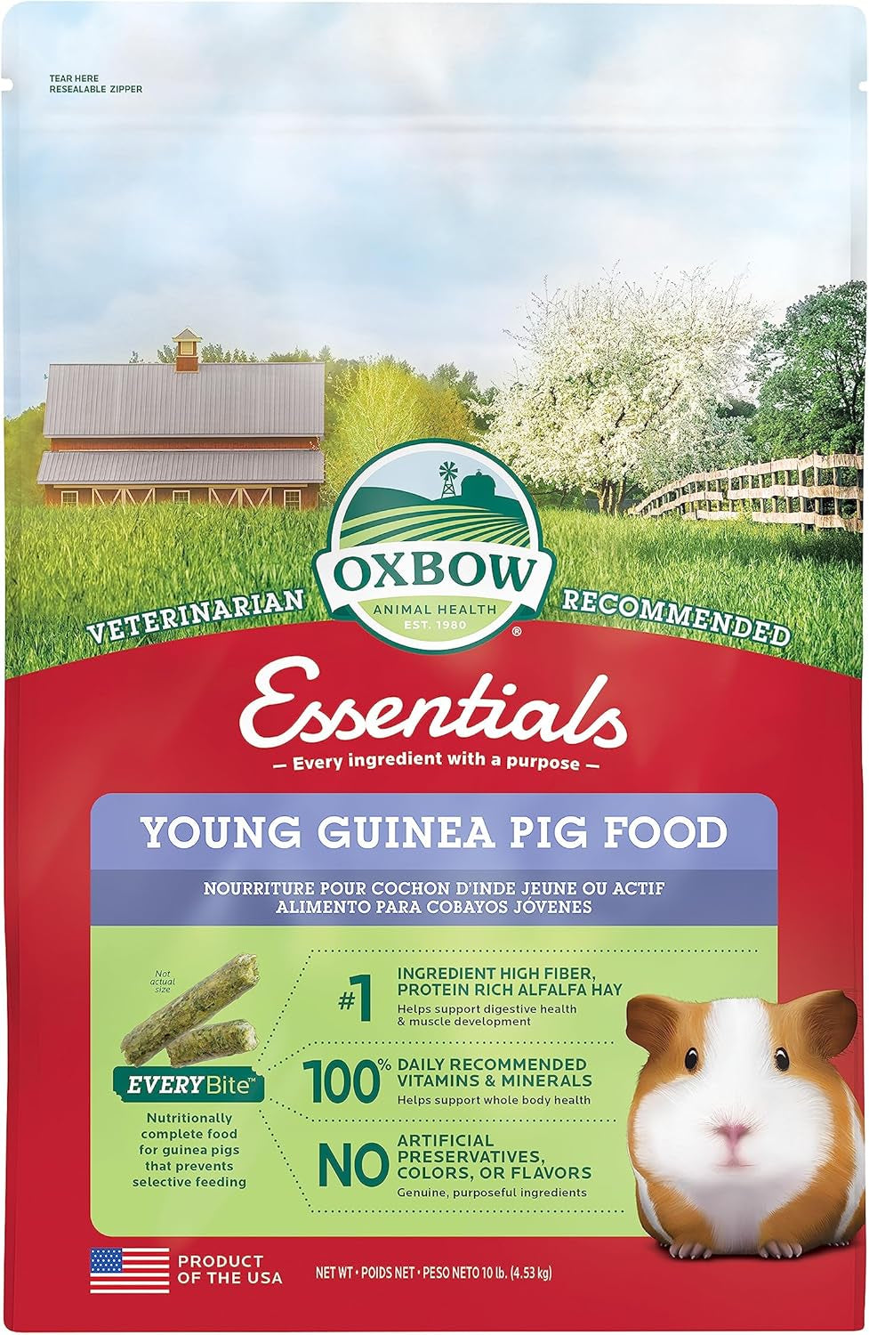 Oxbow Essentials Adult Guinea Pig Food - All Natural Adult Guinea Pig Pellets - No Seeds, Fruits, or Artificial Ingredients - Made in the USA - Veterinarian Recommended