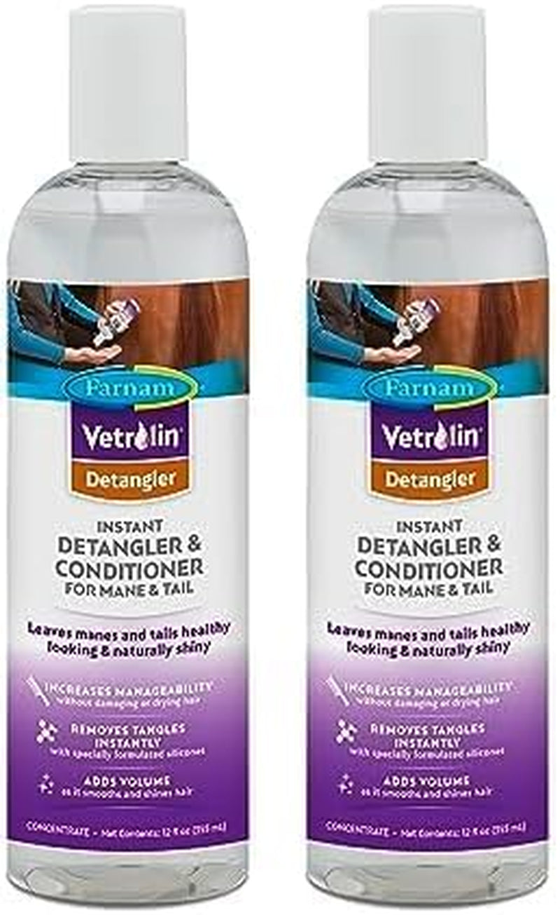 Vetrolin Concentrated Instant Horse Detangler and Conditioner for Mane and Tail, Use on Horses or Dogs, Removes Tangles and Adds Volume, 12 Oz.