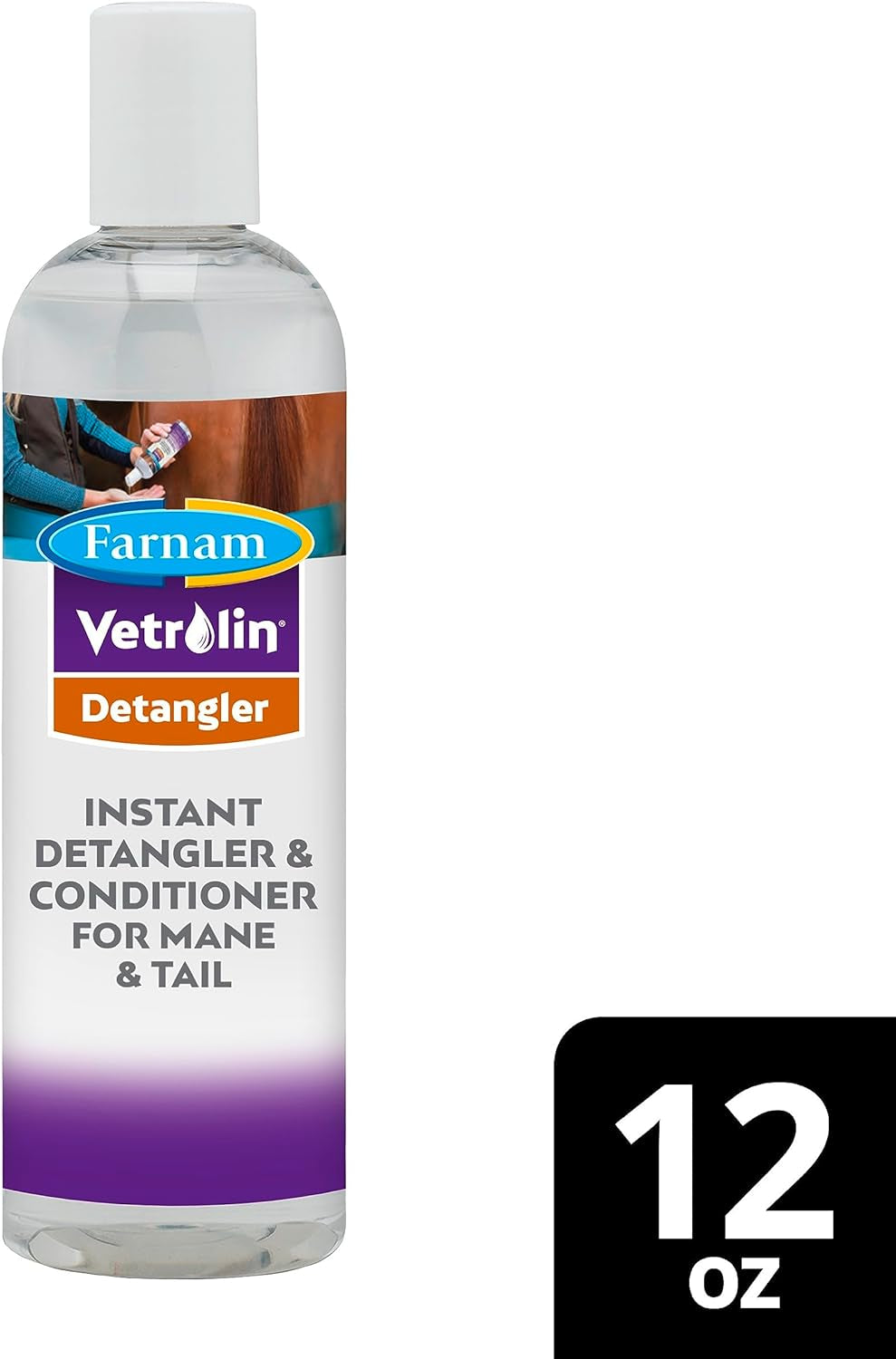 Vetrolin Concentrated Instant Horse Detangler and Conditioner for Mane and Tail, Use on Horses or Dogs, Removes Tangles and Adds Volume, 12 Oz.