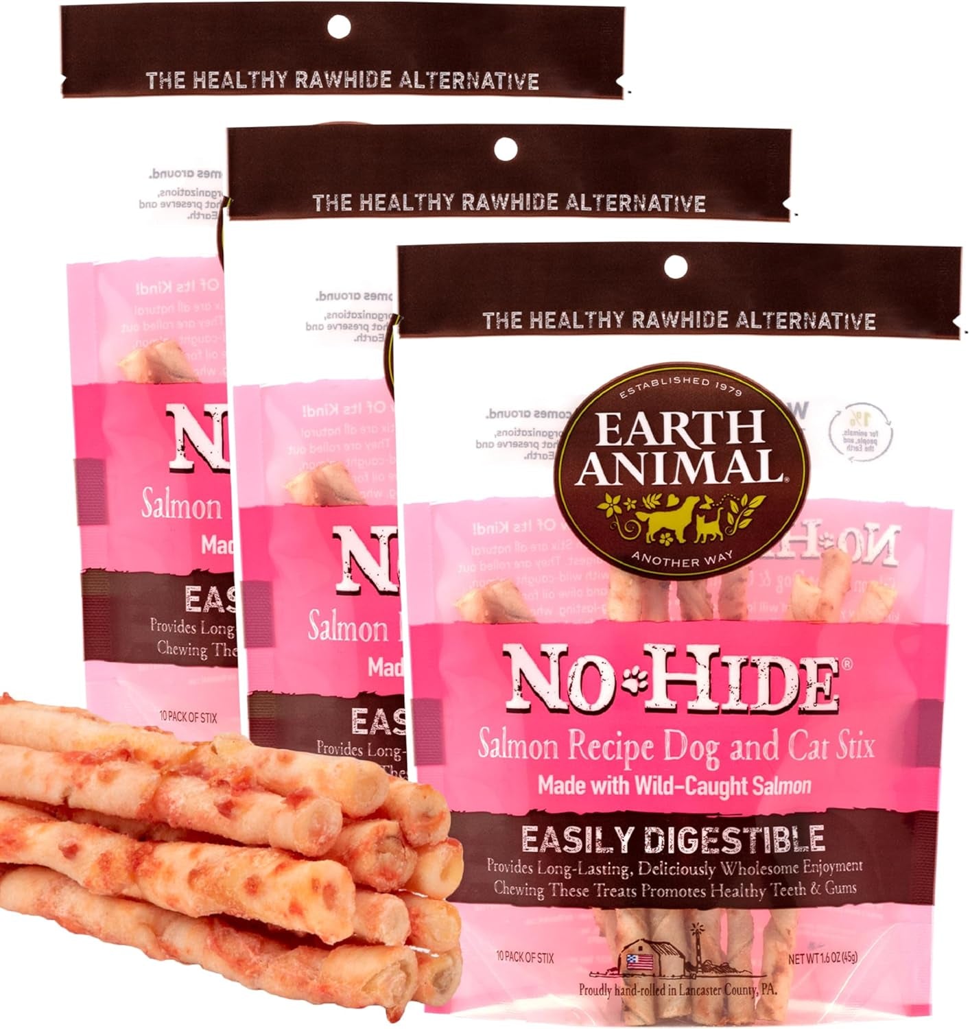 Earth Animal No Hide Stix Flavored Natural Rawhide Free Dog Chews Long Lasting Dog Chew Sticks, Dog Treats for Small Dogs and Cats, Great Dog Chews for Aggressive Chewers