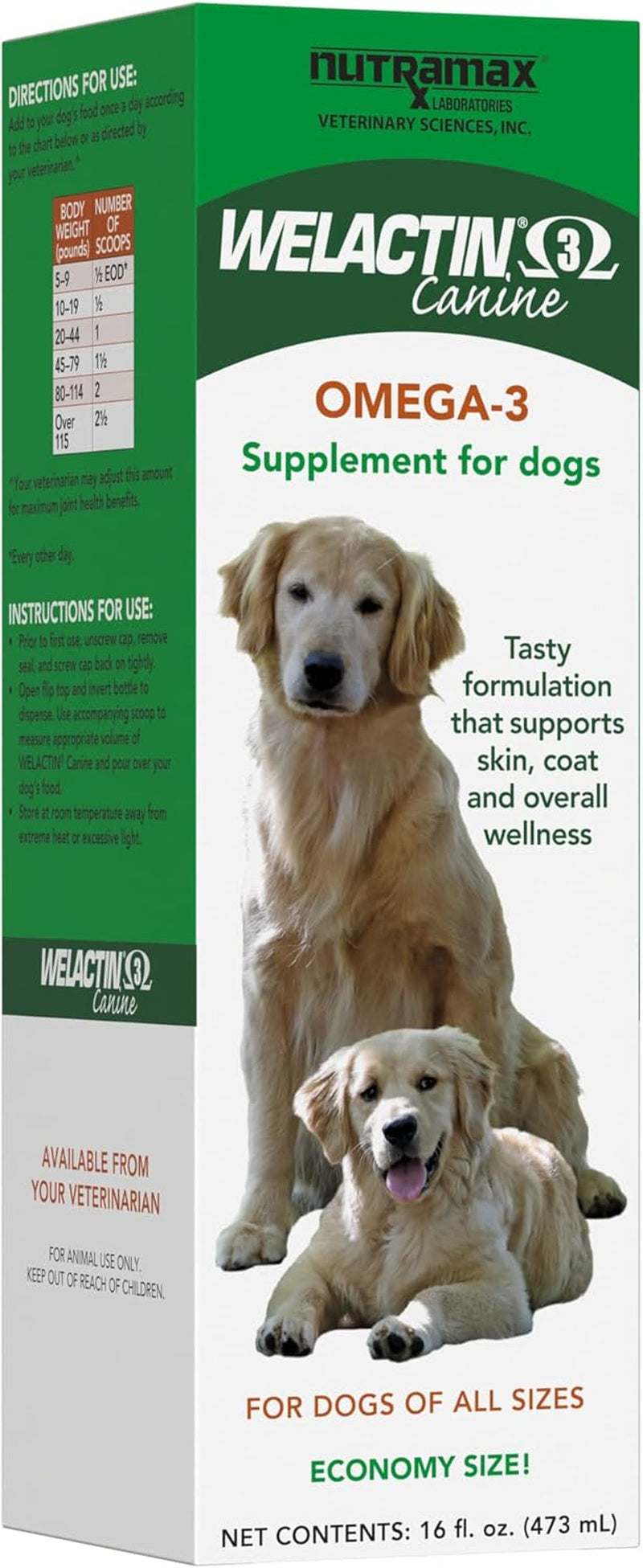 Nutramax Welactin Omega-3 Fish Oil Skin and Coat Health Supplement Liquid for Dogs - 16 Ounce