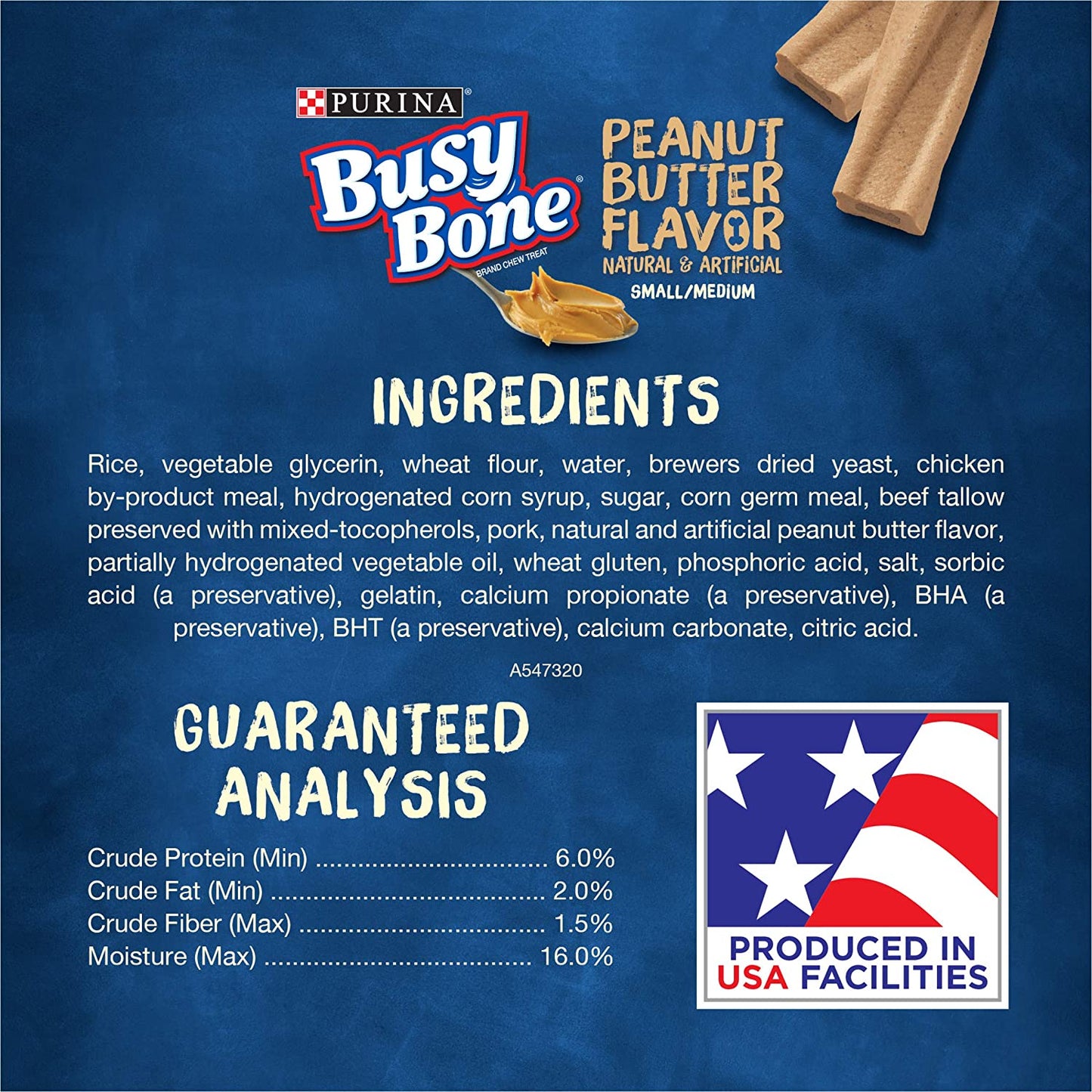 Purina Busy Bone Made in USA Facilities, Long Lasting Small/Medium Breed Adult Dog Chews, Peanut Butter Flavor