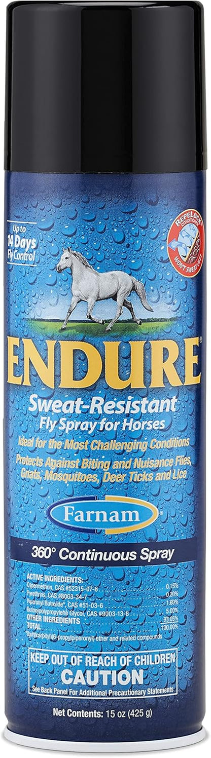 Farnam Endure Sweat-Resistant Horse Fly Spray, Kills, Repels, Protects, Quart Spray