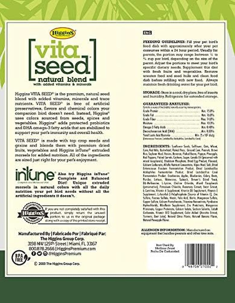 Higgins 2 Pack of Vita Seed Natural Blend Parrot Food, 5 Pounds Each