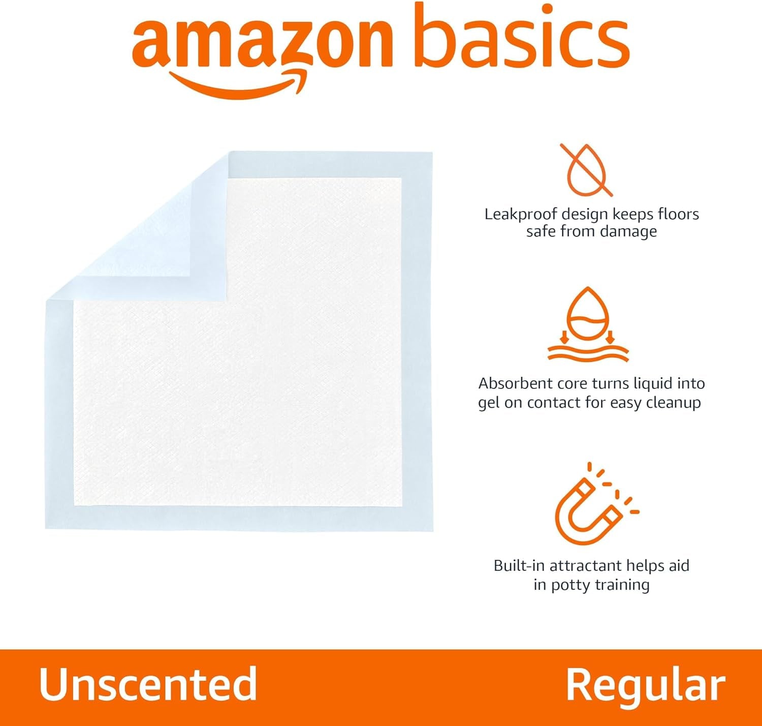 Dog and Puppy Pee Pads with 5-Layer Leak-Proof Design and Quick-Dry Surface for Potty Training, Standard Absorbency, Regular Size, 22 X 22 Inch - Pack of 50, Blue & White