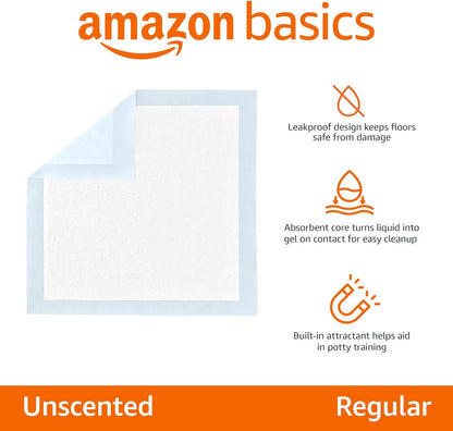 Dog and Puppy Pee Pads with 5-Layer Leak-Proof Design and Quick-Dry Surface for Potty Training, Standard Absorbency, Regular Size, 22 X 22 Inch - Pack of 50, Blue & White