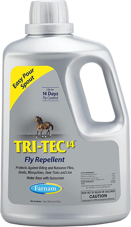 Farnam Tri-Tec 14 Horse Fly Spray, Kills, Repels, Protects, 128 Ounces, Easy Pour Gallon Refill, 1 Gallon Easy Pour