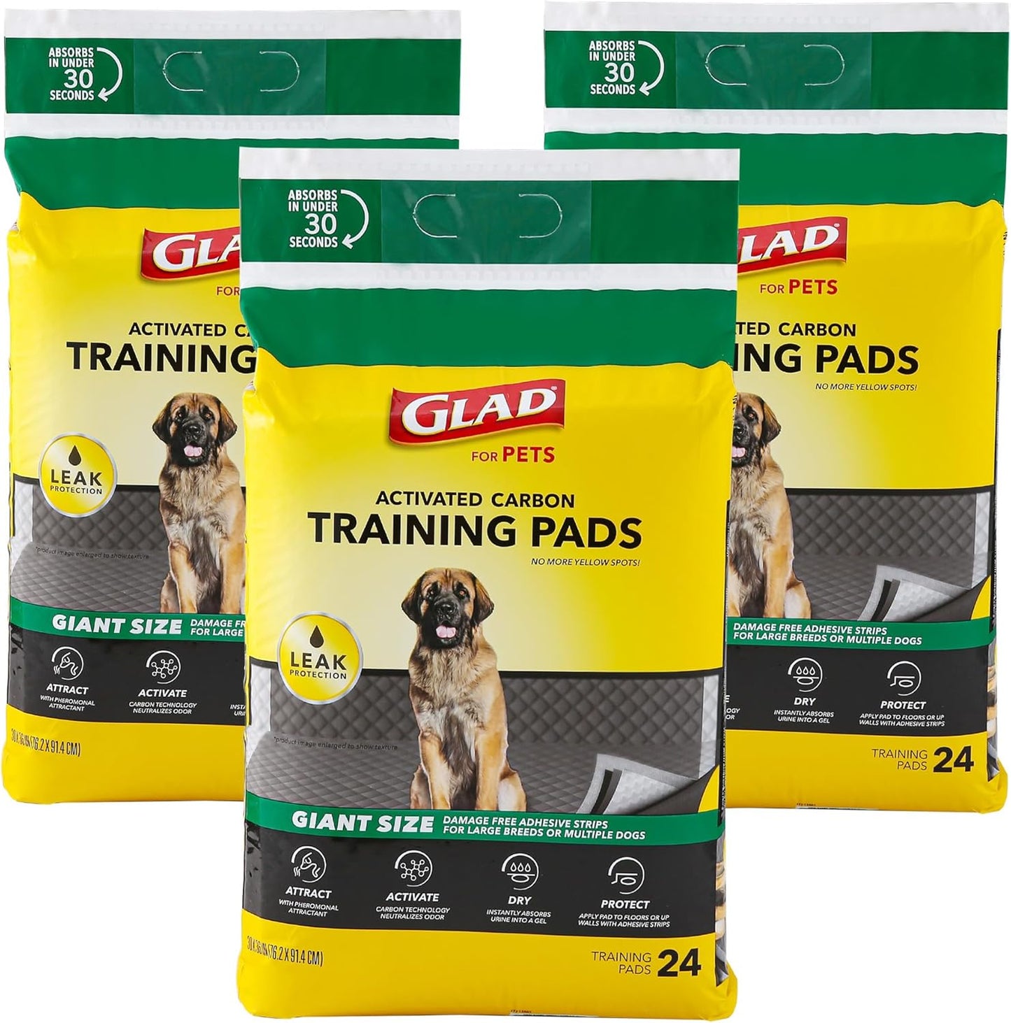 Glad for Pets Activated Carbon Dog Training Pads - Super Absorbent and Leak Proof Dog Pee Pads Extra Large, Indoor Potty Pads with Adhesive Strips, XL Puppy Pad Giant Size, 30" X 36"